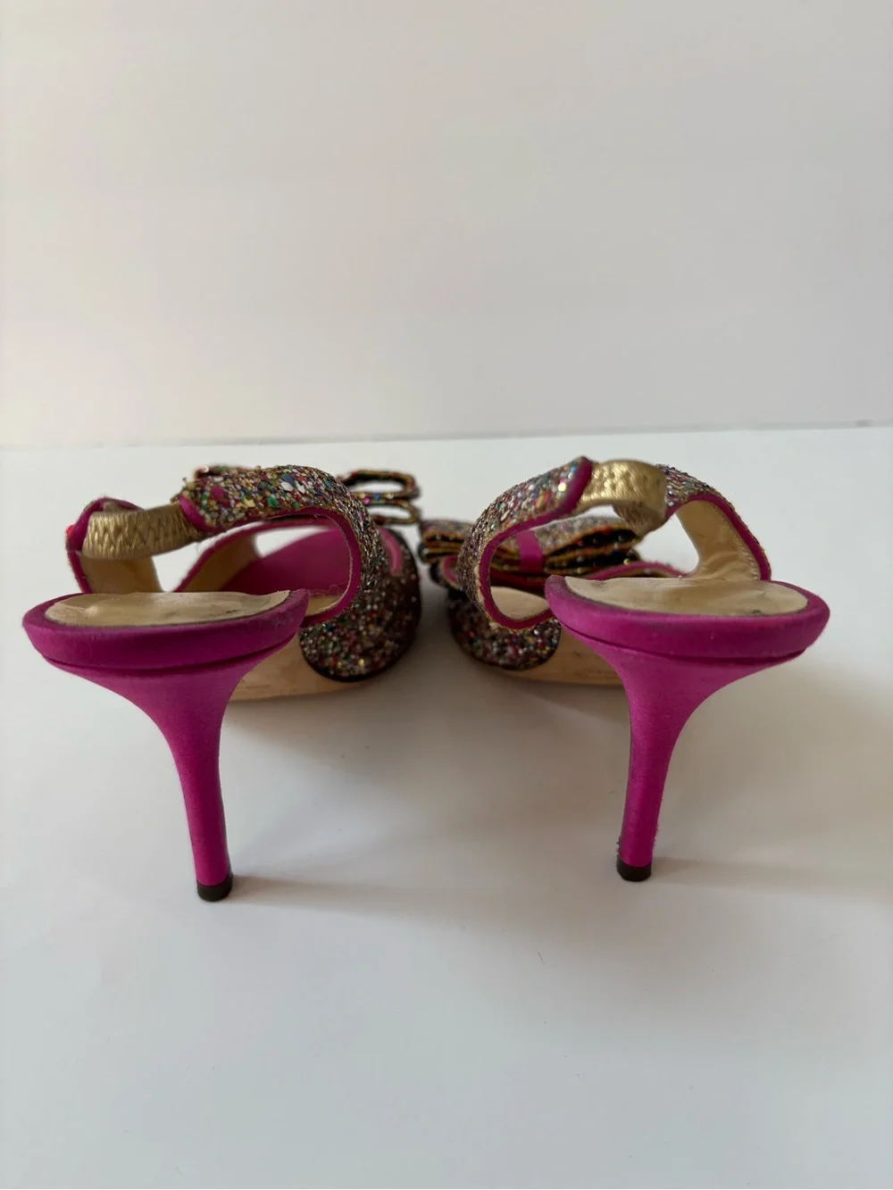 Kate Spade Glitter/Sparkle Hot Pink Slingback Satin Heels 6.5 Party Statement